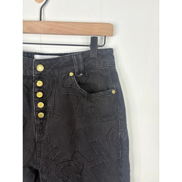 House of Sunny Staple Jean Size 6 Embroidered Black Denim Cropped Straight Leg - Picture 5 of 10